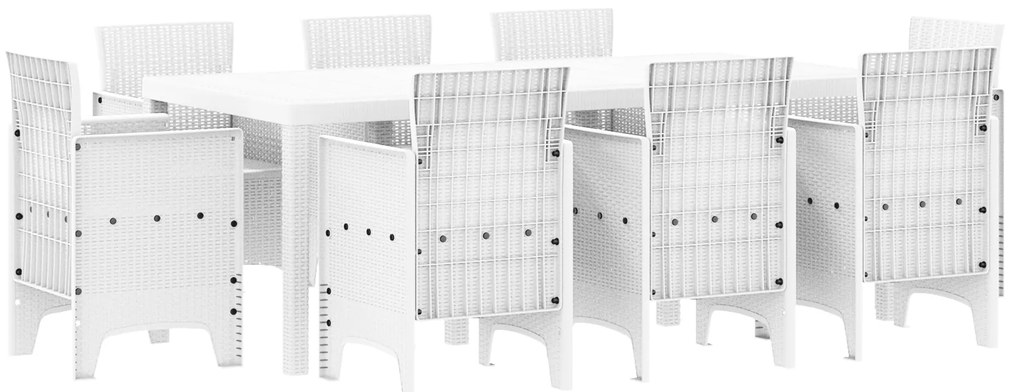 vidaXL Σετ Φαγητού Κήπου 9 pcs Λευκό Ρατάν πολυαιθυλενίου