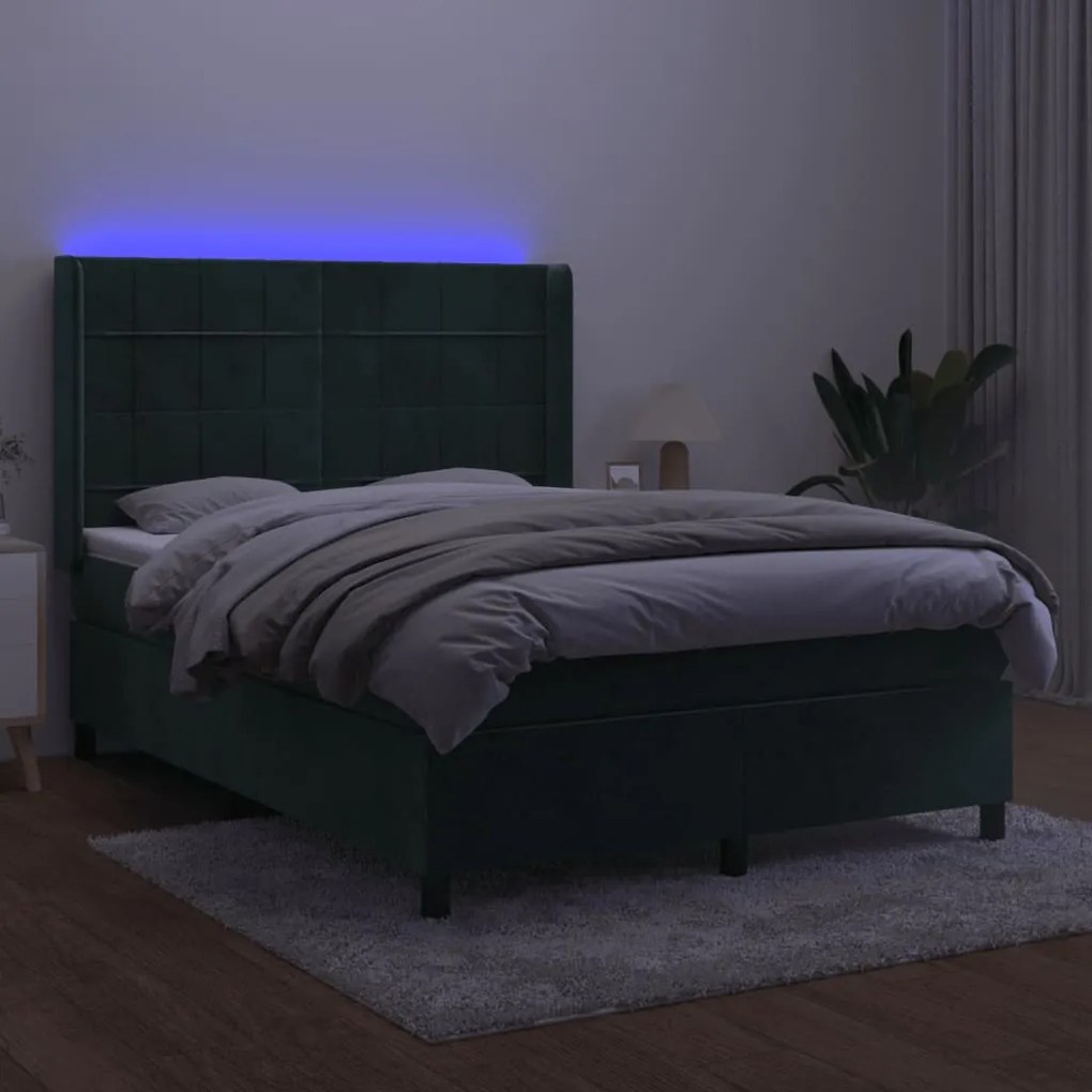 ΚΡΕΒΑΤΙ BOXSPRING ΜΕ ΣΤΡΩΜΑ &amp; LED ΣΚ. ΠΡΑΣΙΝΟ 140X190ΕΚ ΒΕΛΟΥΔΟ 3139562