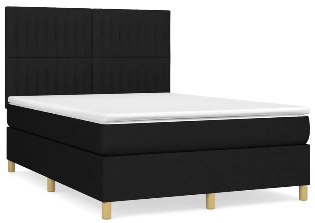 Κρεβάτι Boxspring με Στρώμα Μαύρο 140x200 εκ. Υφασμάτινο - Μαύρο