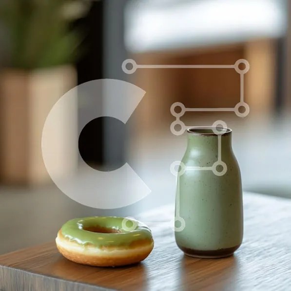 Σετ των 2 Intra Συλλεκτικό Ξύλινο Παζλ Plywood 4mm - Πράσινο ντόνατ και βάζο σε ξύλινο τραπέζι Σε Ξύλινο Κουτί - Διαστάσεις: 10x10 cm – 25 κομμάτια