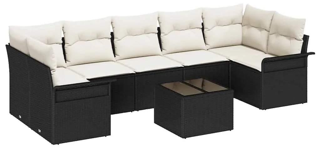 vidaXL Σετ Καναπέ Κήπου 8 pcs Μαύρο Πολυ ράταν