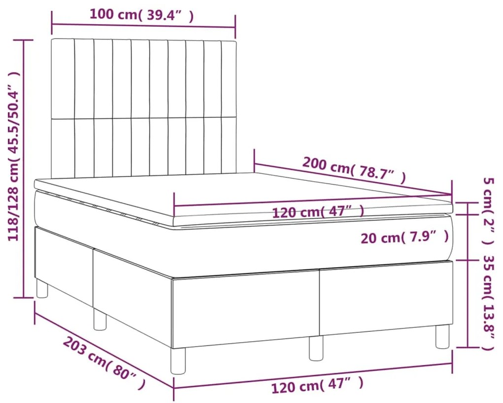 Κρεβάτι Boxspring με Στρώμα Μπλε 120x200 εκ. Υφασμάτινο - Μπλε