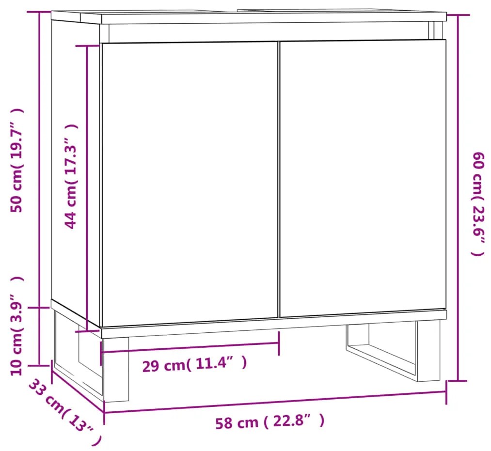 Ντουλάπι Μπάνιου Γκρι Sonoma 58 x 33 x 60 εκ. από Επεξεργ. Ξύλο - Γκρι