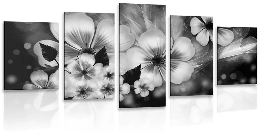 Λουλούδια φαντασίας 5 τμημάτων εικόνας σε ασπρόμαυρο - 100x50