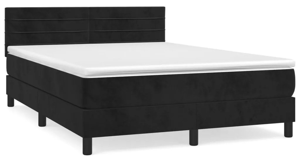 Κρεβάτι Boxspring με Στρώμα Μαύρο 140x200 εκ. Βελούδινο - Μαύρο