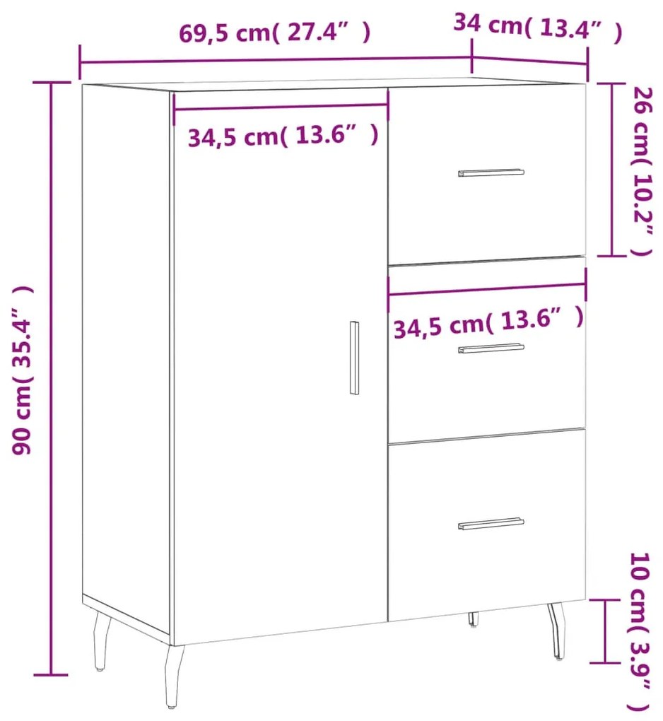 Ντουλάπι Γκρι Sonoma 69,5 x 34 x 90 εκ. από Επεξεργασμένο Ξύλο - Γκρι