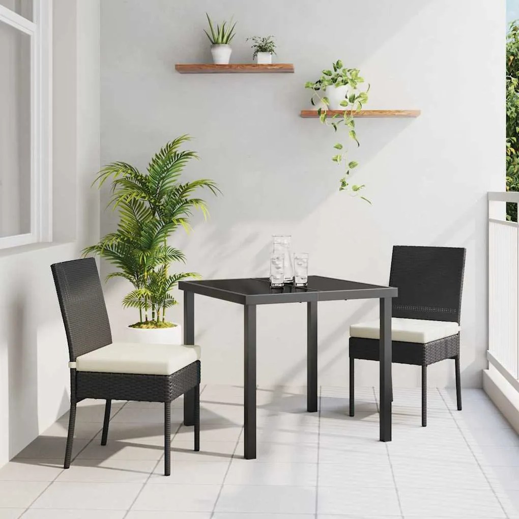 vidaXL Σέτ φαγητού για κήπο 3 pcs Μαύρο Πολυ ράταν