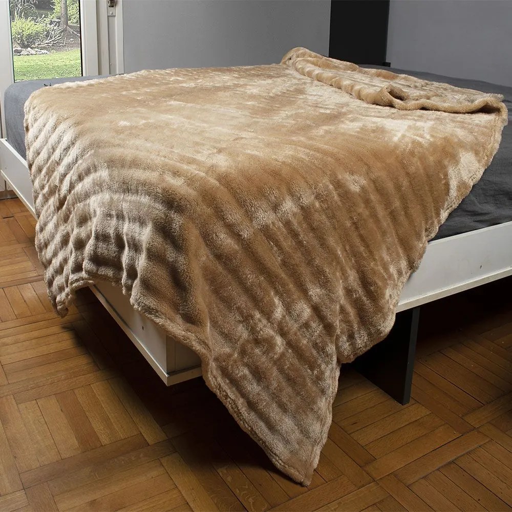 Κουβέρτα Coral Fleece Ριγέ 12 Beige DimCol Single 160x220cm Πολυέστερ