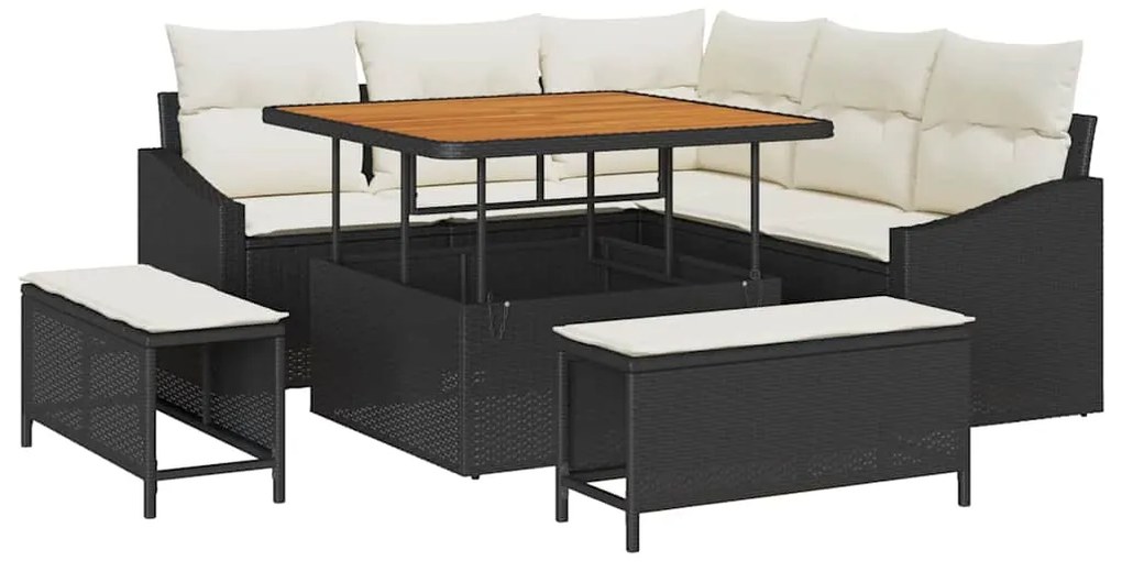 vidaXL Σετ Καναπέ Κήπου με μαξιλάρι 8 pcs Μαύρο Πολυ ράταν