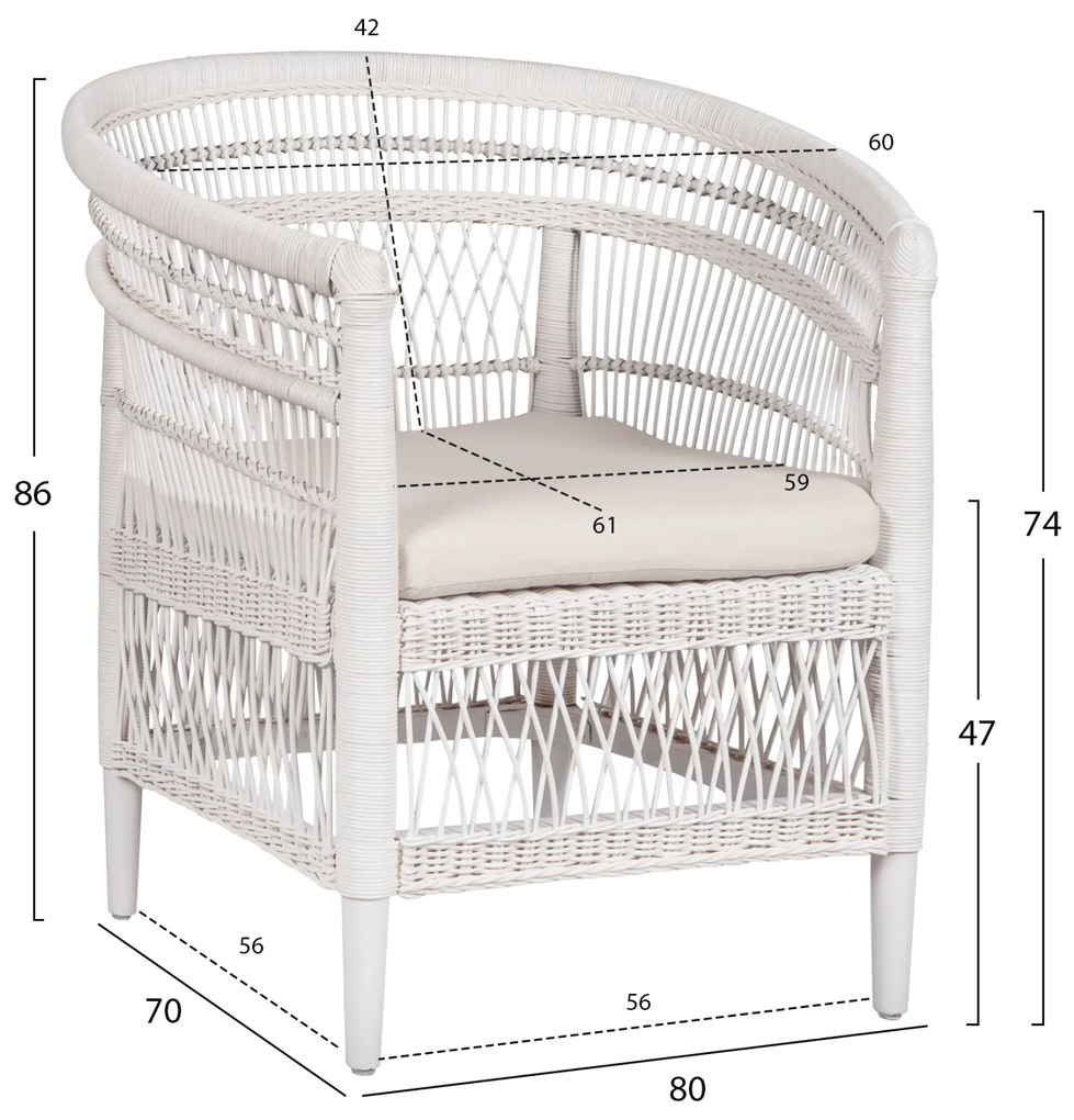 ΠΟΛΥΘΡΟΝΑ MALAWI HM9635.02 ΞΥΛΟ ΜΑΟΝΙ ΜΕ RATTAN ΛΕΥΚΟ-ΛΕΥΚΟ ΜΑΞΙΛΑΡΙ 80x70x86Υεκ. - 0615205 - HM9635.02