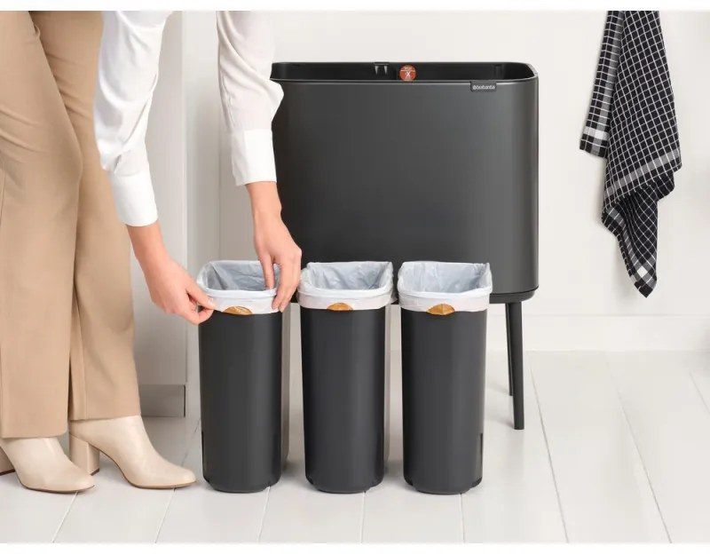Κάδος Brabantia Bo Touch 1008857, 3x11 l, Ομαλό και αθόρυβο άνοιγμα, Μεγάλο άνοιγμα, Σκούρο γκρι
