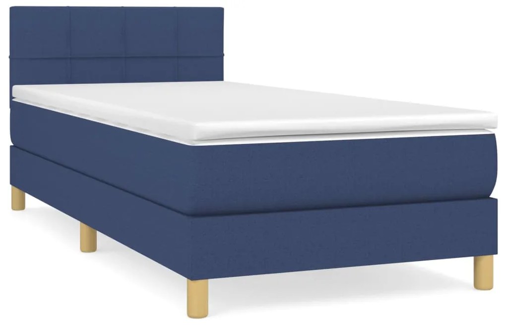 vidaXL Κρεβάτι Boxspring με Στρώμα Μπλε 90x190 εκ.Υφασμάτινο