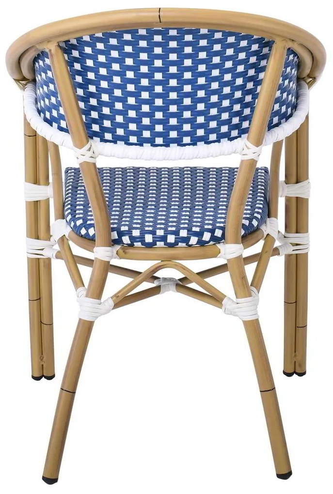 VEGERA Πολυθρόνα Dining Αλουμίνιο Φυσικό, Wicker Άσπρο - Μπλε, Στοιβαζόμενη