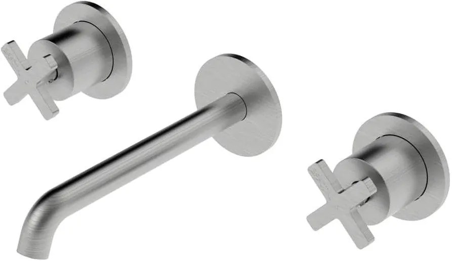 Μπαταρία νιπτήρα τοίχου 3 οπών με βαλβίδα Clic-Clac Εlle Cross La Torre -Inox