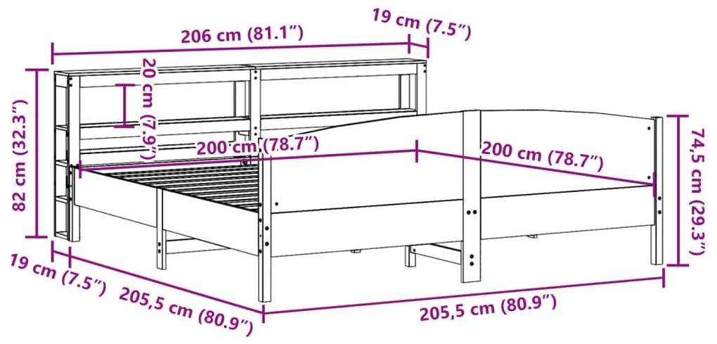 Σκελετός Κρεβ. Χωρίς Στρώμα Καφέ Κεριού 200x200 εκ Μασίφ Πεύκο - Καφέ