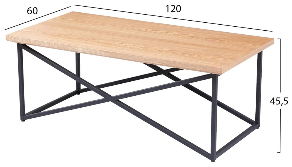 Τραπεζάκι σαλονιού C9469.01 MDF με Καπλαμά Ξύλο σε Φυσικό Ρουστίκ 120x60x45,5Yεκ. 120x60x45.5 εκ.