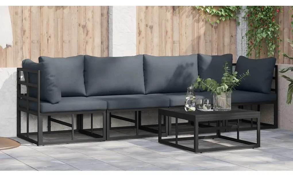 vidaXL Σετ Καναπέ Κήπου με μαξιλάρι 5 pcs Μαύρο Αλουμίνιο
