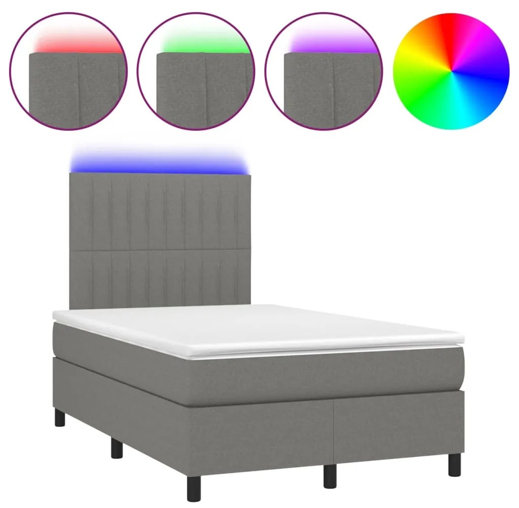 Κρεβάτι Boxspring με Στρώμα & LED Σκ.Γκρι 120x190εκ. Υφασμάτινο 3270212