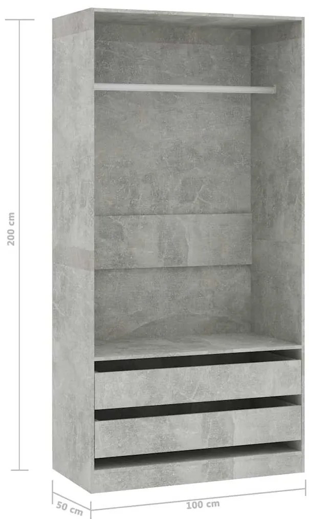 vidaXL Ντουλάπα Γκρι του Σκυροδέματος 100 x 50 x 200 εκ. Επεξ. Ξύλο