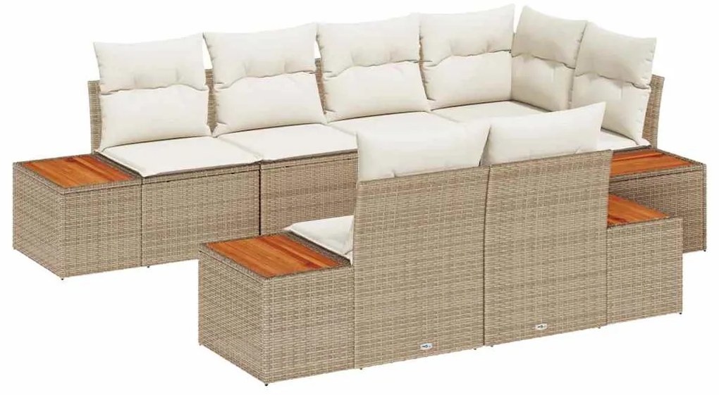vidaXL Σετ Καναπέ Κήπου με μαξιλάρι 7 pcs Μπεζ Πολυ ράταν
