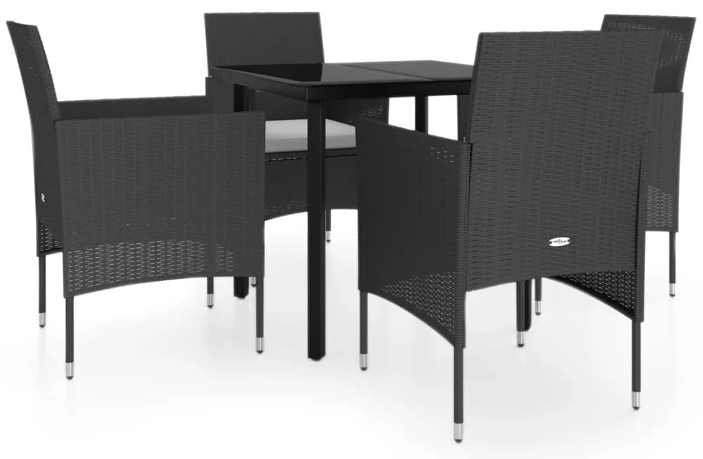 vidaXL Σετ Τραπεζαρίας Κήπου 5 Τεμαχίων Μαύρο με Μαξιλάρια