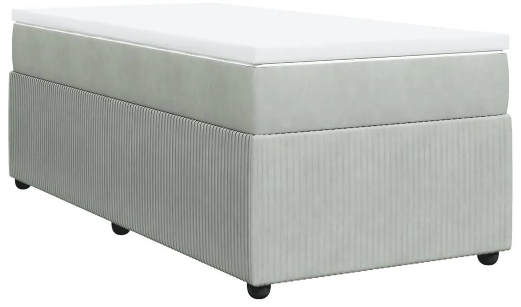 vidaXL Κρεβάτι Boxspring με Στρώμα Ανοιχτό Γκρι 90x190 εκ. Βελούδινο