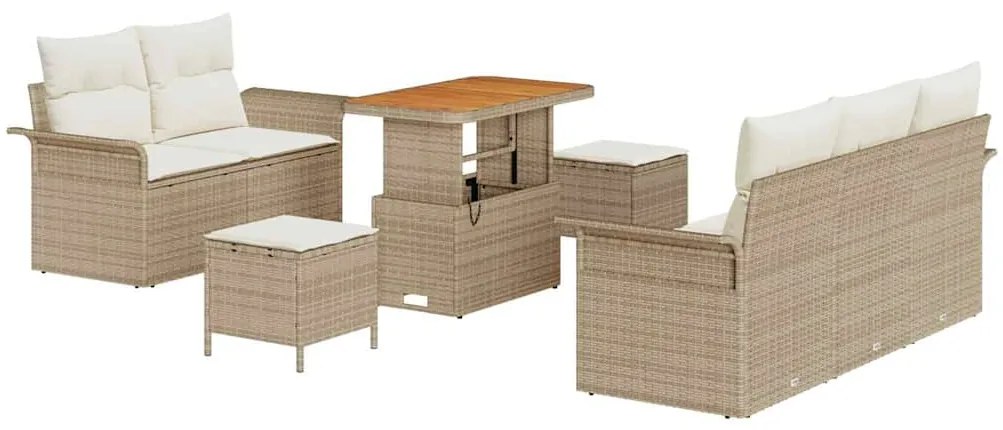 vidaXL Σετ Καναπέ Κήπου Ρυθμιζόμενο ύψος 8 pcs Μπεζ συνθετικό ρατάν
