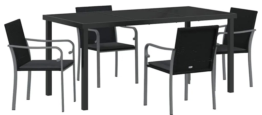 vidaXL Σέτ φαγητού για κήπο 5 pcs Μαύρο Πολυ ράταν