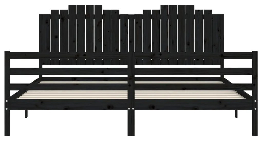 Πλαίσιο Κρεβατιού με Κεφαλάρι Μαύρο 200x200 εκ. Μασίφ Ξύλο - Μαύρο