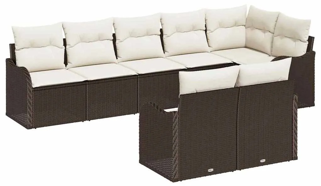 vidaXL Σετ Καναπέ Κήπου με μαξιλάρι 8 pcs Καφέ Πολυ ράταν