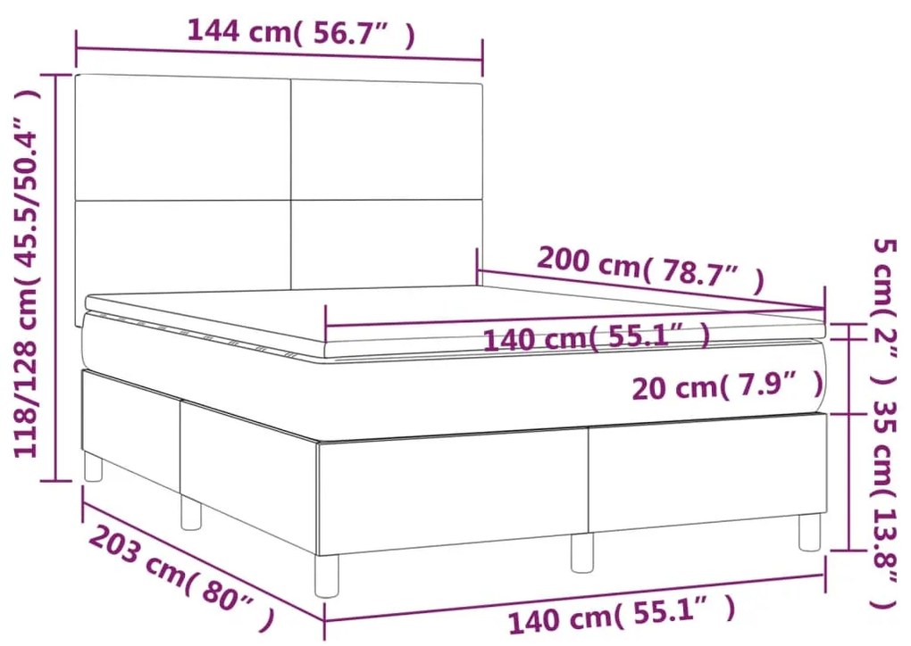 vidaXL Κρεβάτι Boxspring με Στρώμα Μαύρο 140x200 εκ. Υφασμάτινο