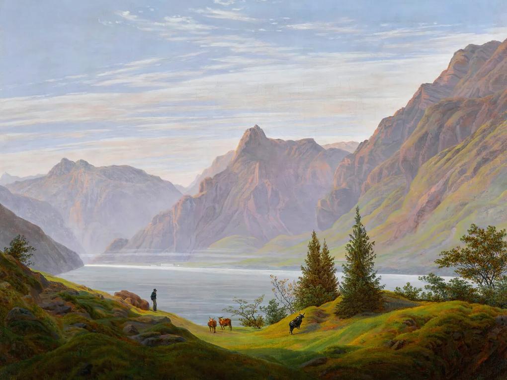 Εκτύπωση έργου τέχνης A Mountain Lake in the Morning (Vintage Green Landscape) - Caspar David Friedrich, (40 x 30 cm)