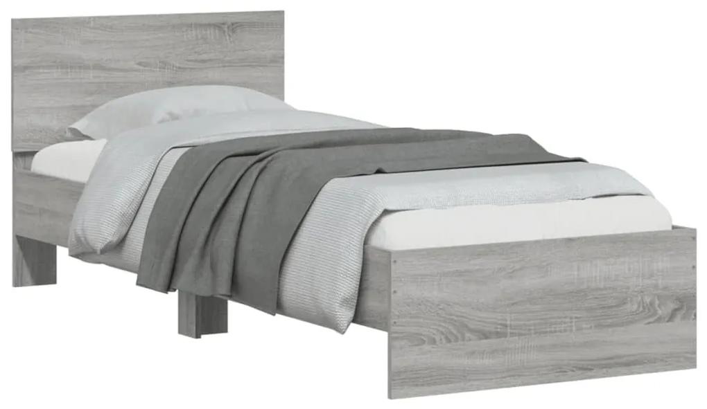 Πλαίσιο Κρεβατιού με Κεφαλάρι Γκρι Sonoma 90x200 εκ. Επεξ. Ξύλο - Γκρι