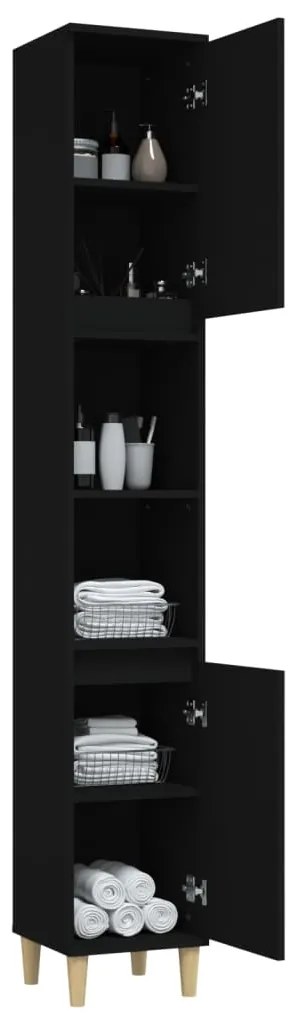 vidaXL Ντουλάπι Μπάνιου Μαύρο 30x30x190 εκ. Επεξεργασμένο Ξύλο