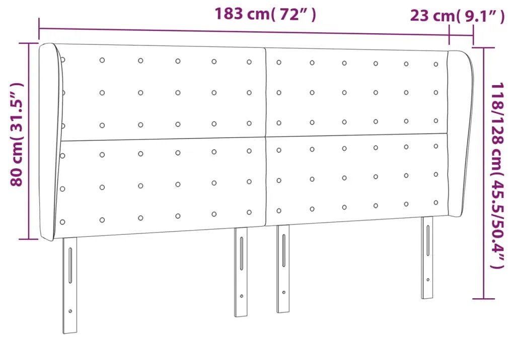 Κεφαλάρι με Πτερύγια Μαύρο 183x23x118/128 εκ.Συνθ. Δέρμα 3118058