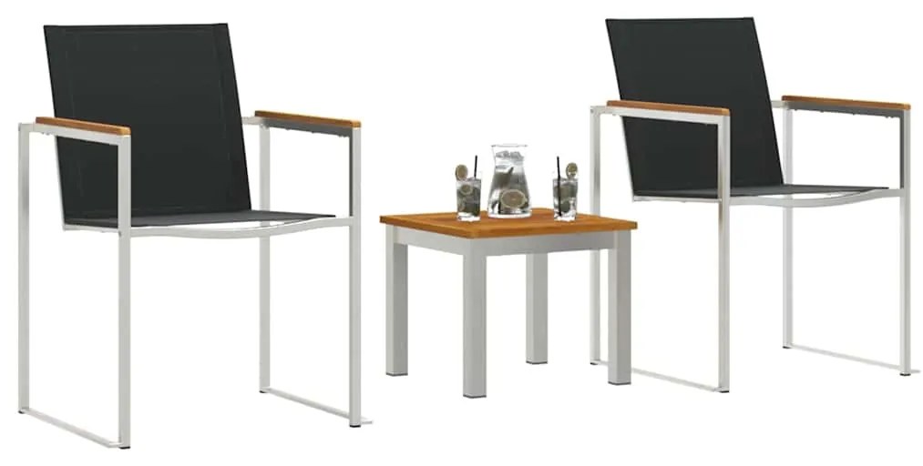 vidaXL Σέτ φαγητού για κήπο 3 pcs Καφέ και Μαύρο Στερεό Ξύλο Ακακίας