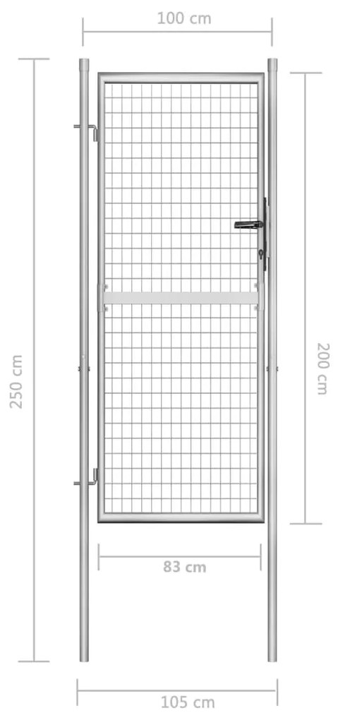 vidaXL Πόρτα Κήπου Ασημί 105x200 εκ. από Γαλβανισμένο Ατσάλι