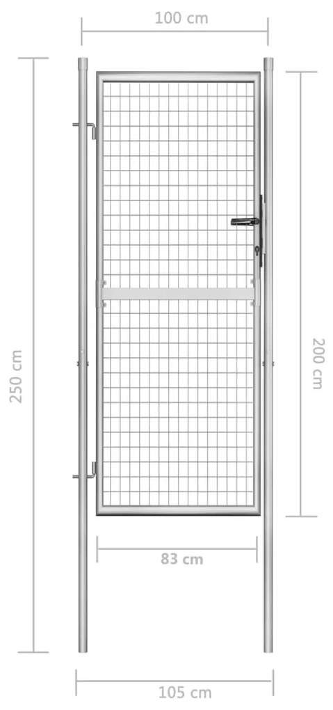 vidaXL Πόρτα Περίφραξης Ασημί 105 x 250 εκ. από Γαλβανισμένο Χάλυβα