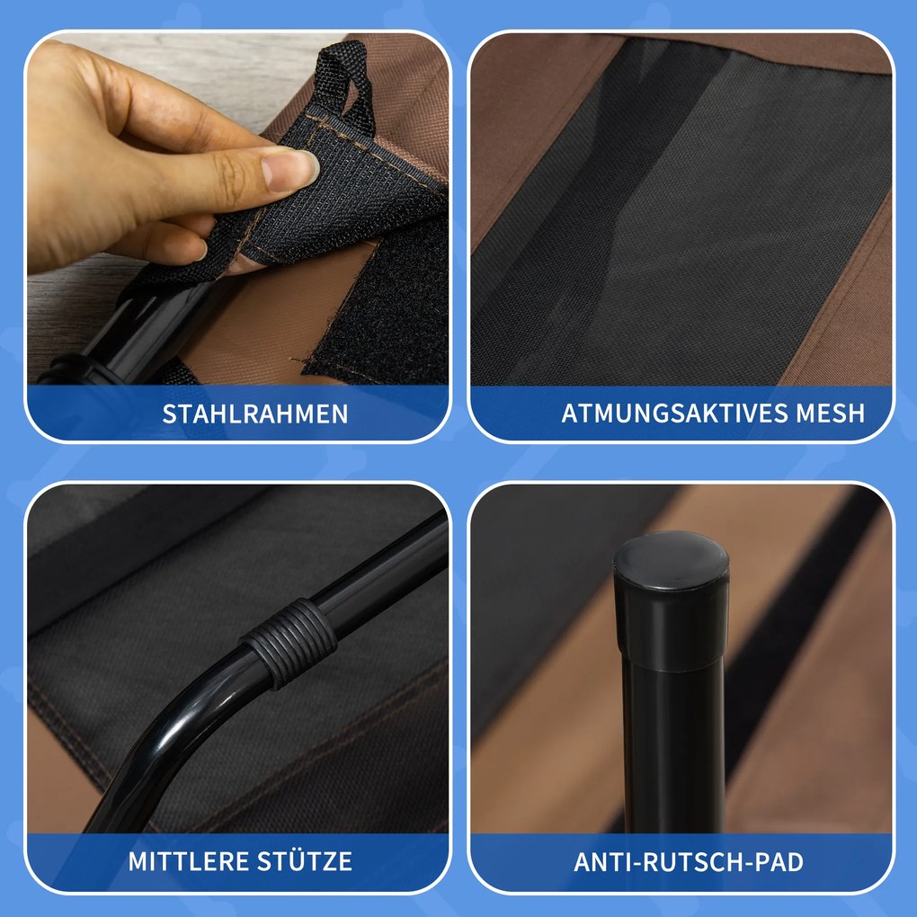 PawHut Κρεβάτι Σκύλου, Αναδιπλούμενο, Κρεβάτι Σκύλου Εξωτερικού Χώρου, Υψωμένη Βάση, 122 cm x 92 cm x 23 cm, Καφέ Καφέ + Μαύρο