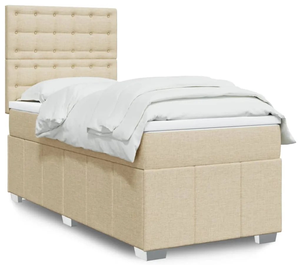 vidaXL Κρεβάτι Boxspring με Στρώμα Κρεμ 100 x 200 εκ. Υφασμάτινο