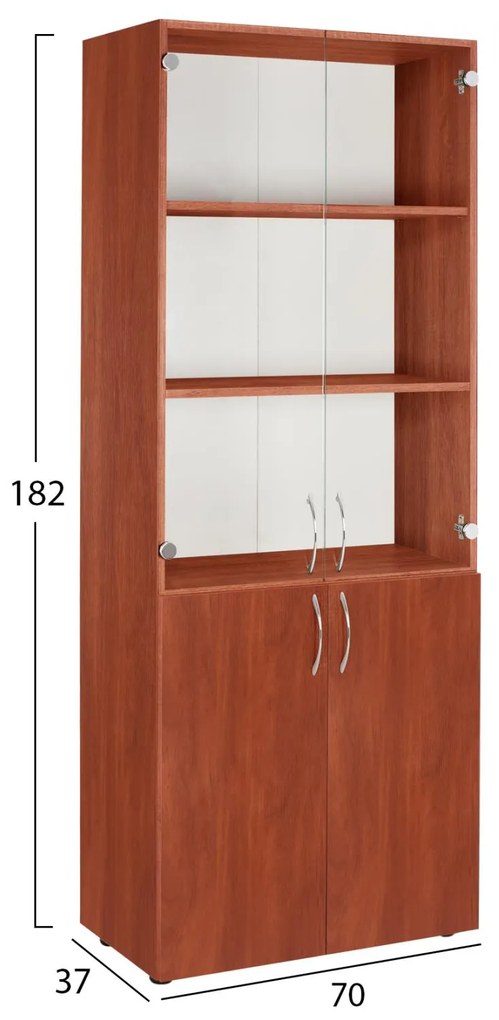 ΒΙΒΛΙΟΘΗΚΗ ΓΡΑΦΕΙΟΥ DEVON ME ΓΥΑΛΙΝΕΣ ΠΟΡΤΕΣ APPLE WOOD  70x37x182 εκ.