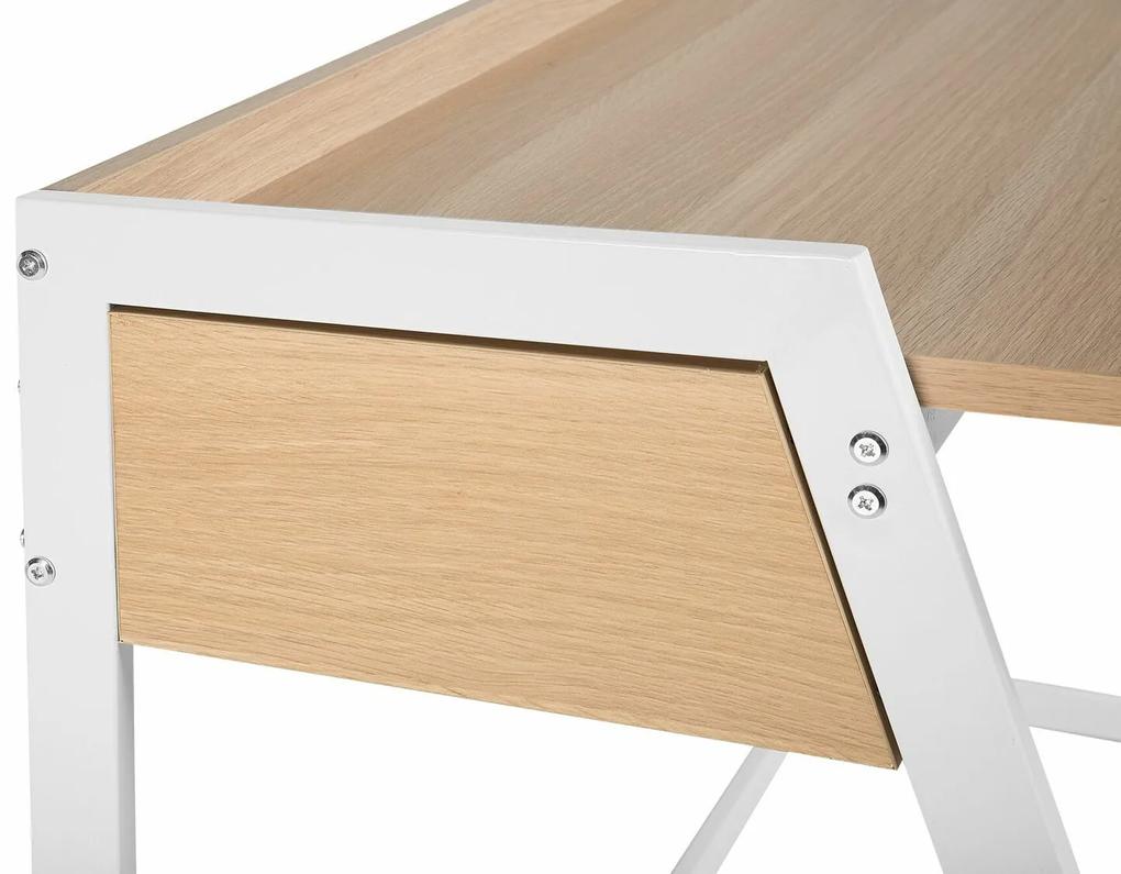 Τραπέζι γραφείου Berwyn 279, Με συρτάρια, 82x120x60cm, 27 kg, Άσπρο, Ανοιχτό χρώμα ξύλου | Epipla1.gr