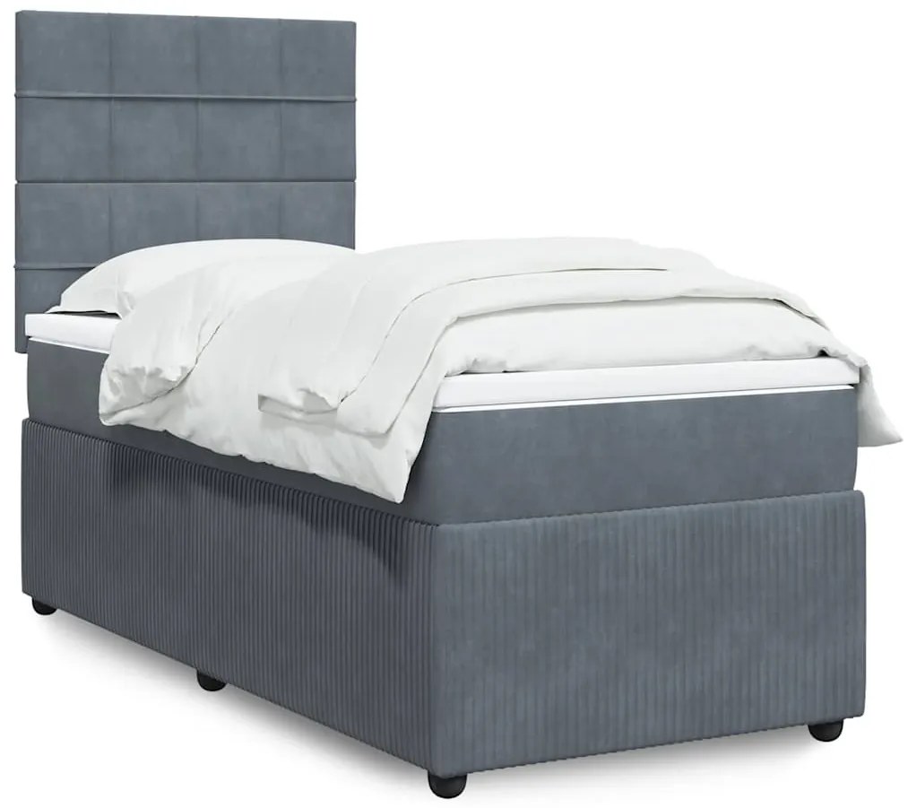 vidaXL Κρεβάτι Boxspring με Στρώμα Σκούρο Γκρι 90x190 εκ. Βελούδινο