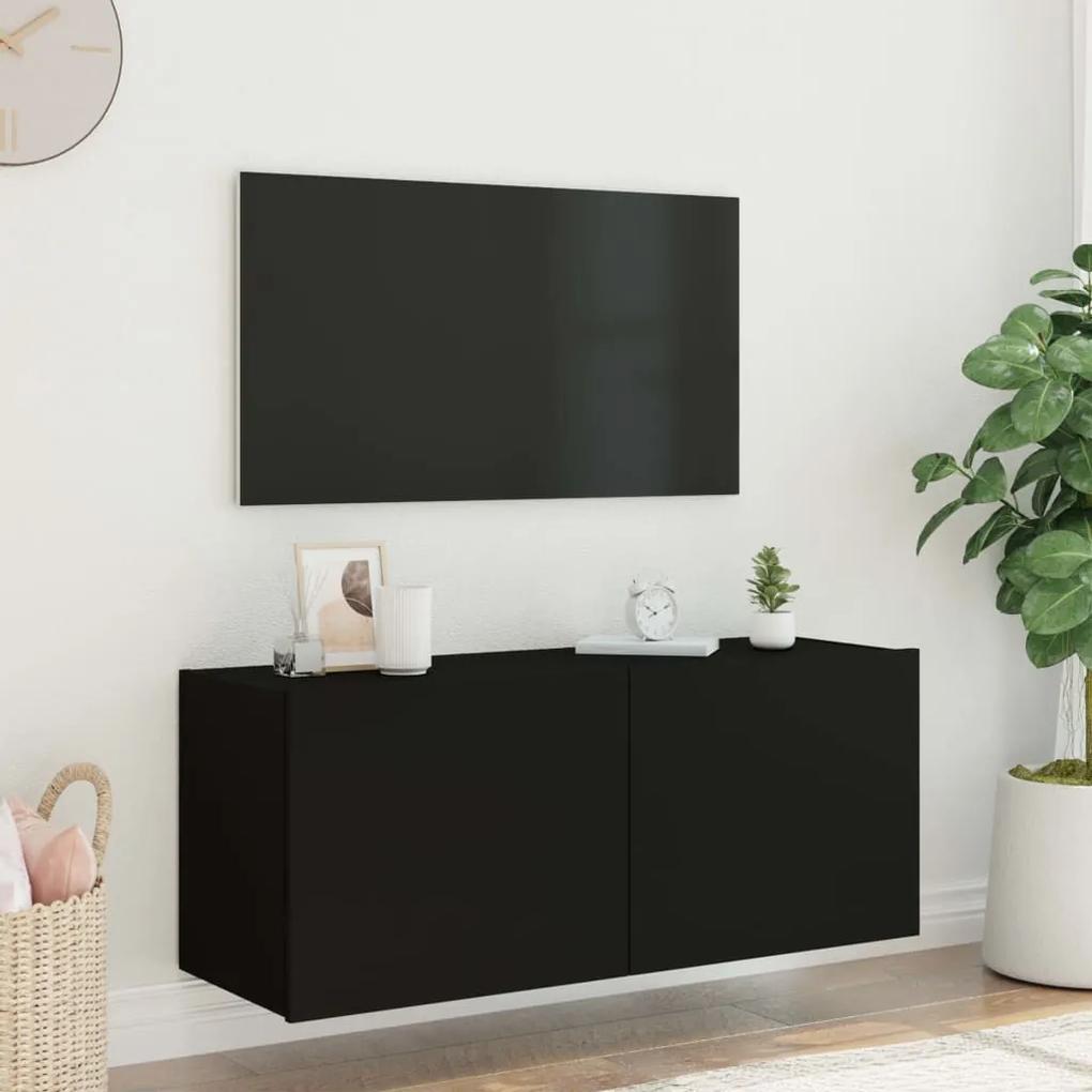 Έπιπλο Τοίχου Τηλεόρασης με LED Μαύρο 100x35x41 εκ. - Μαύρο