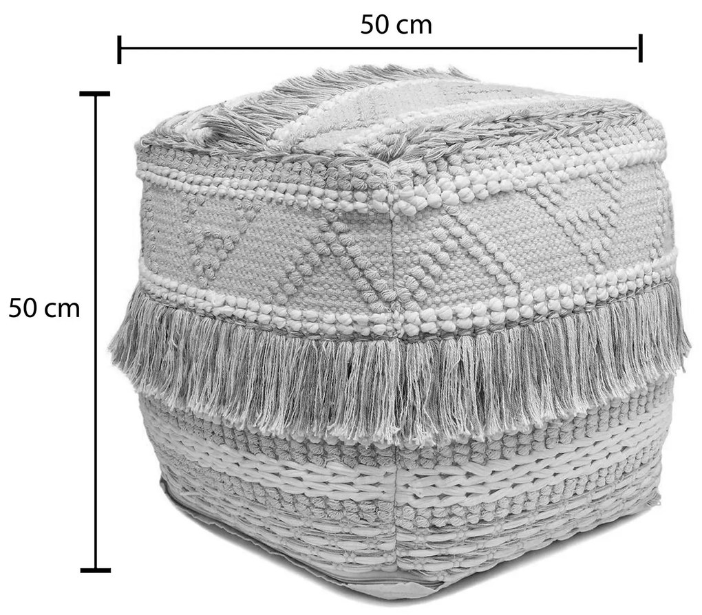 Σκαμπό - Πουφ Scauni Inart βαμβάκι λευκό - μπέζ 50x50x50 εκ. 50x50x50 εκ.