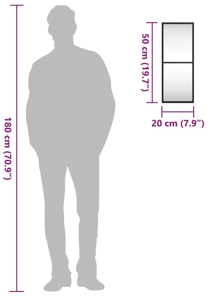 Καθρέφτης Ορθογώνιος Μαύρος 20 x 50 εκ. από Σίδερο - Μαύρο