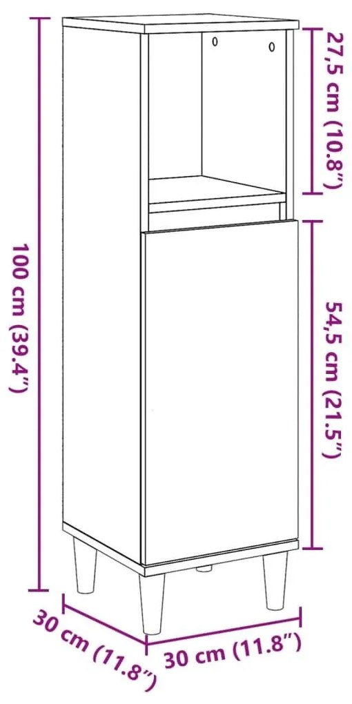 Ντουλάπι μπάνιου Παλιό ξύλο 30x30x100 cm Κατασκευασμένο ξύλο - Καφέ