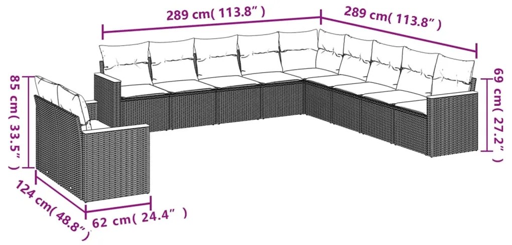 vidaXL Σαλόνι Κήπου Σετ 11 Τεμαχίων Μαύρο Συνθετικό Ρατάν με Μαξιλάρια