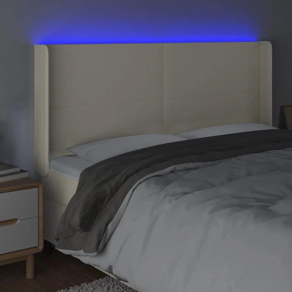 vidaXL Κεφαλάρι Κρεβατιού LED Κρεμ 163x16x118/128 εκ. Συνθετ. Δέρμα