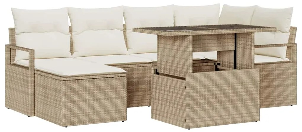vidaXL Σετ Καναπέ Κήπου με αποθήκευση 7 pcs Μπεζ Πολυ ράταν